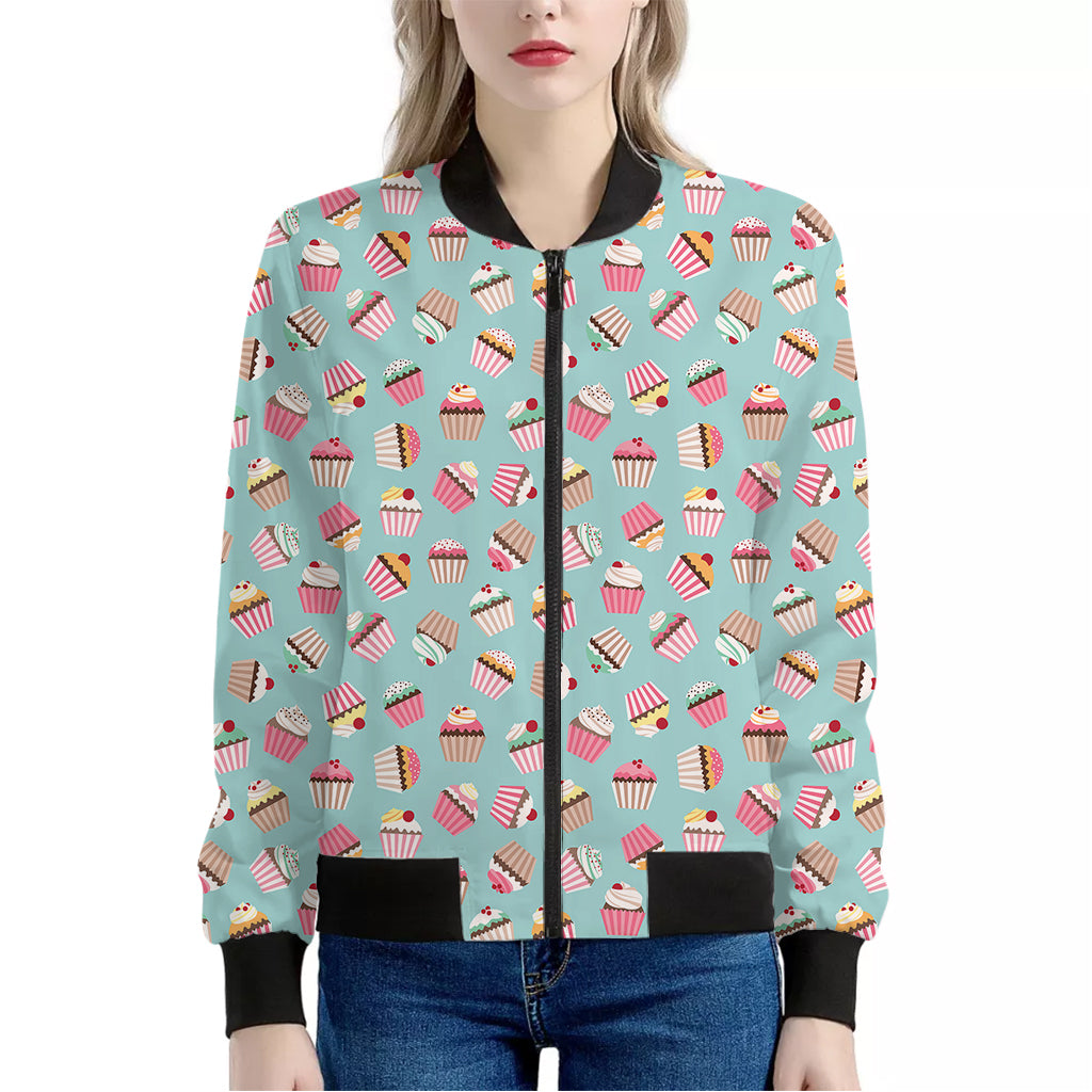 Pastel Cupcake Pattern Print Women's Bomber Jacket