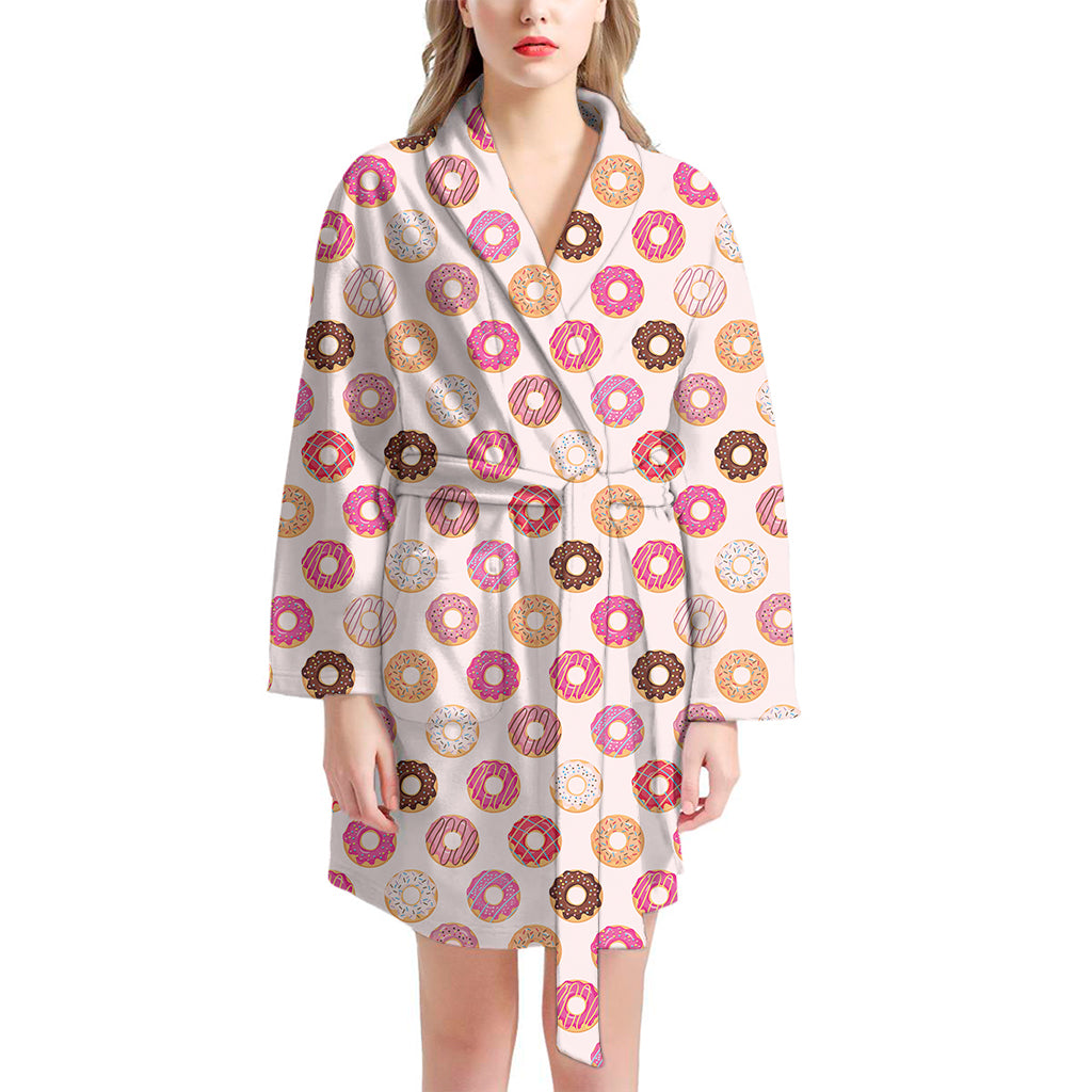 Pastel Donut Pattern Print Women's Bathrobe