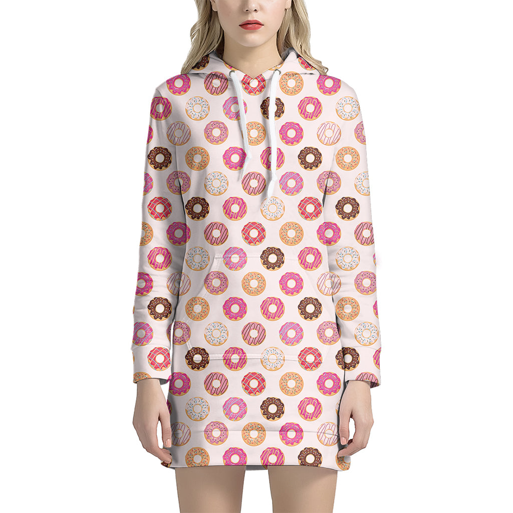 Pastel Donut Pattern Print Women's Pullover Hoodie Dress