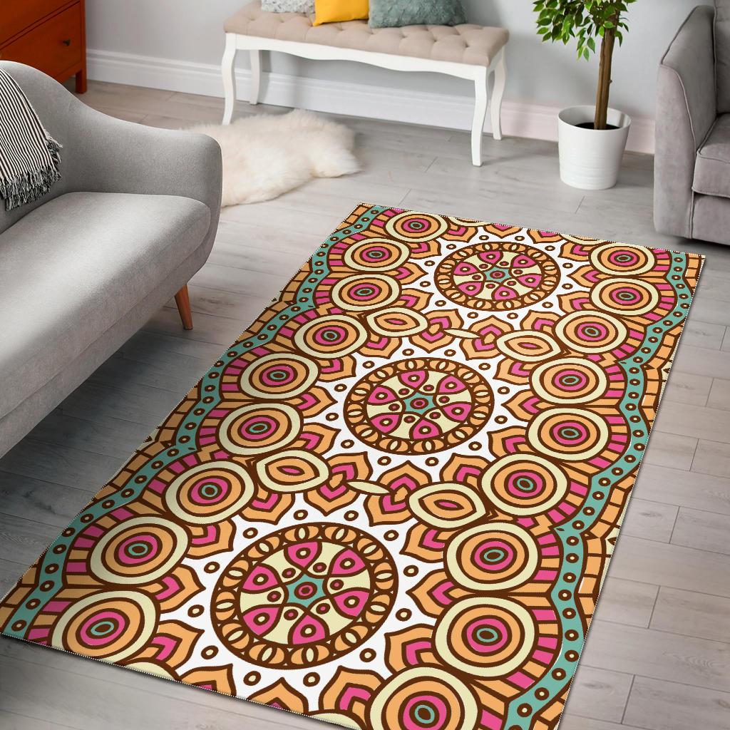 Pastel Ethnic Mandala Print Area Rug