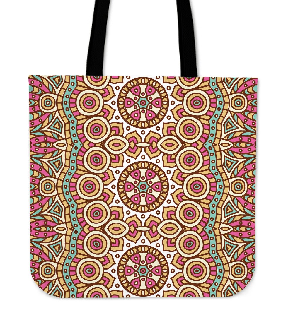 Pastel Ethnic Mandala Print Canvas Tote Bag