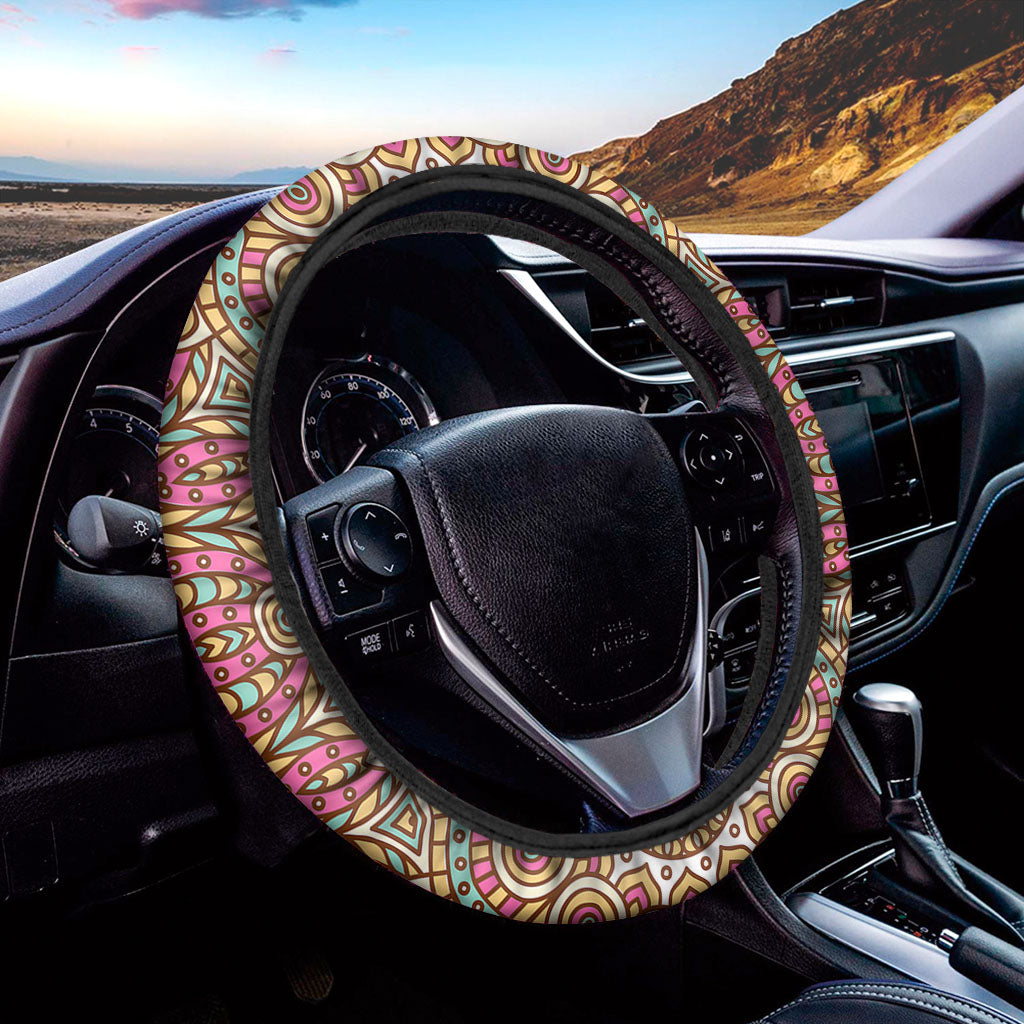 Pastel Ethnic Mandala Print Car Steering Wheel Cover