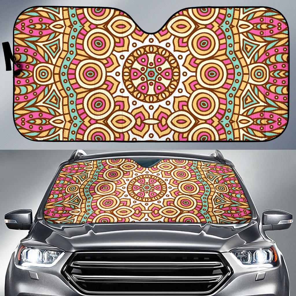 Pastel Ethnic Mandala Print Car Sun Shade