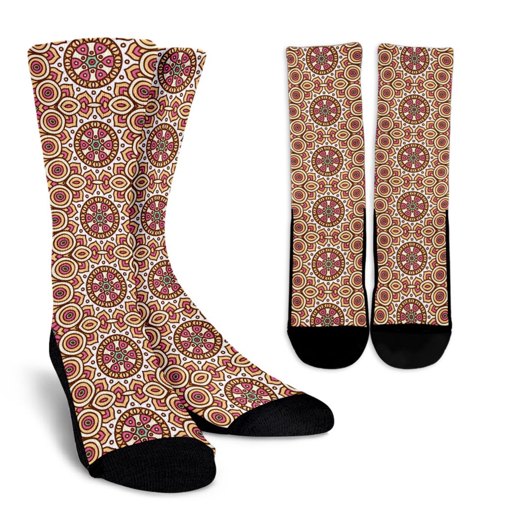 Pastel Ethnic Mandala Print Crew Socks