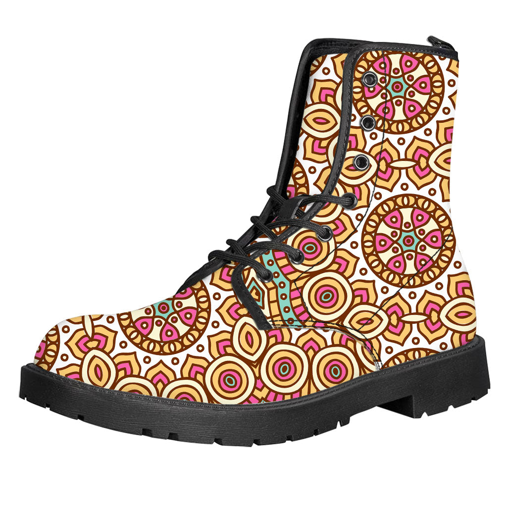 Pastel Ethnic Mandala Print Leather Boots