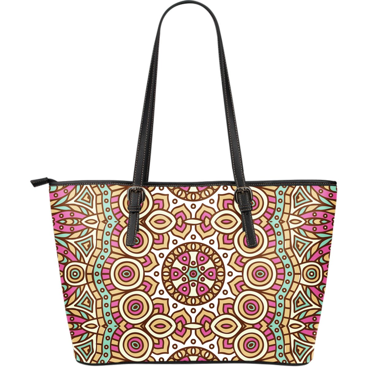 Pastel Ethnic Mandala Print Leather Tote Bag