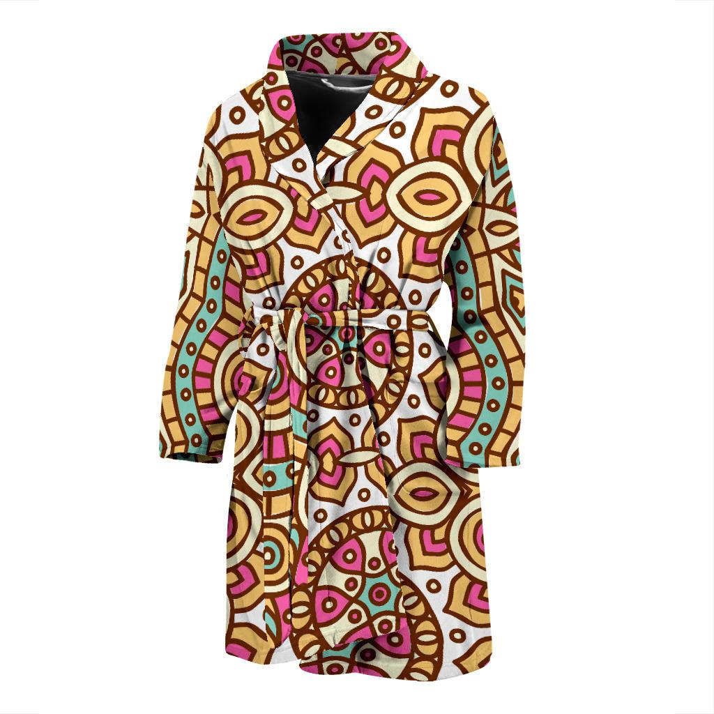 Pastel Ethnic Mandala Print Men's Bathrobe