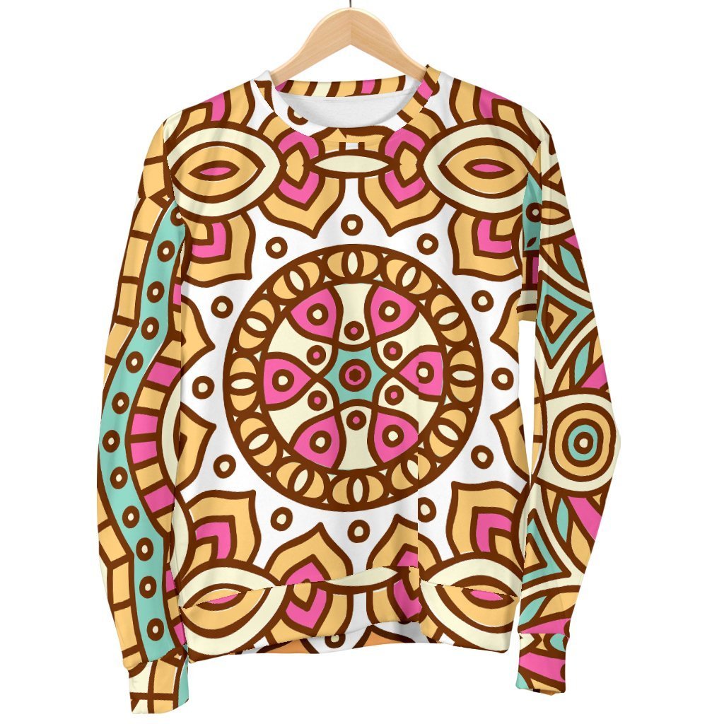 Pastel Ethnic Mandala Print Men's Crewneck Sweatshirt