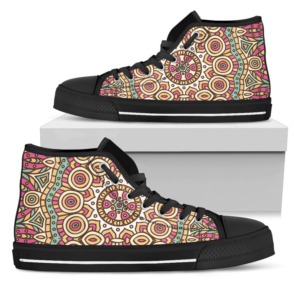 Pastel Ethnic Mandala Print Men's High Top Shoes