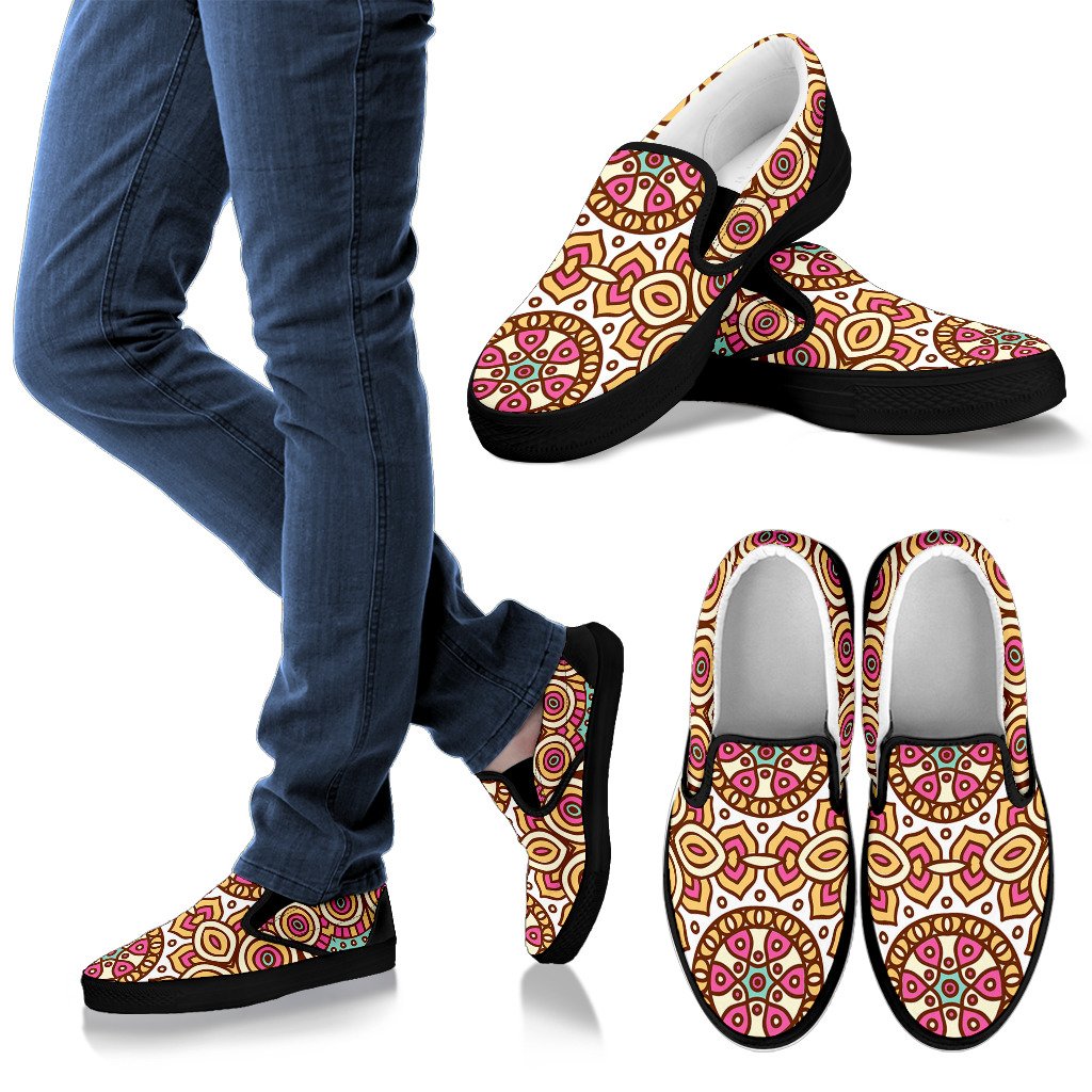 Pastel Ethnic Mandala Print Men's Slip On Shoes