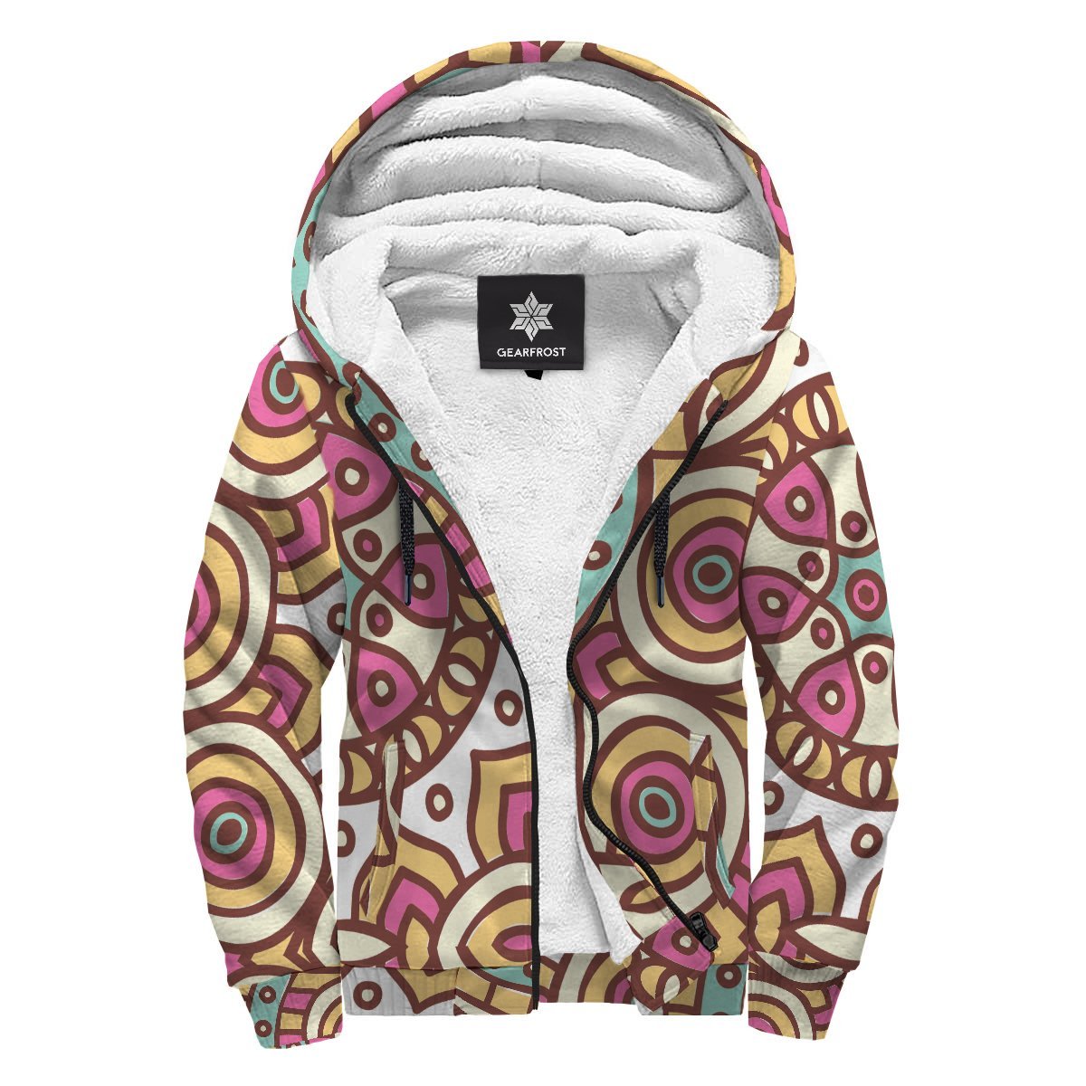 Pastel Ethnic Mandala Print Sherpa Lined Fleece Hoodie