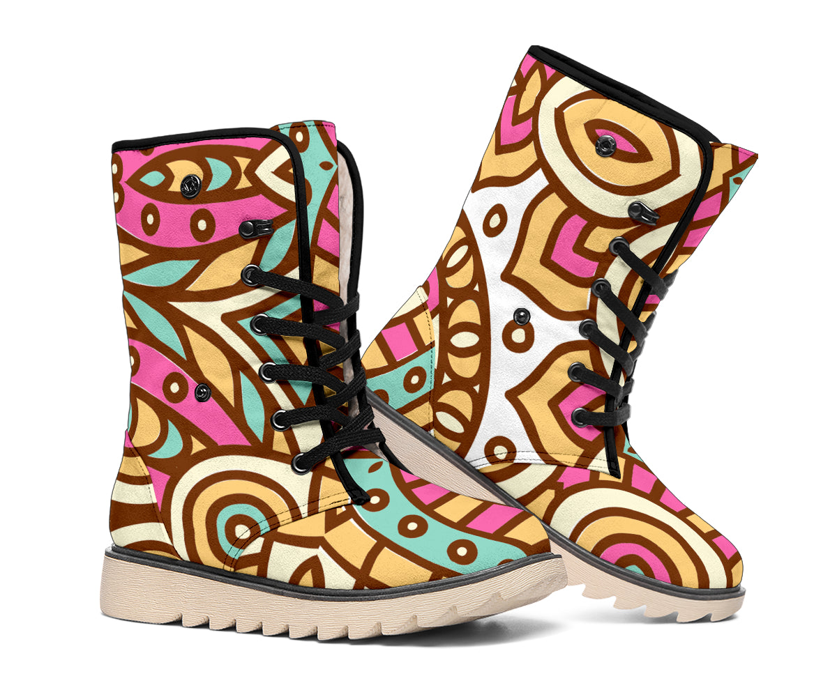 Pastel Ethnic Mandala Print Winter Boots