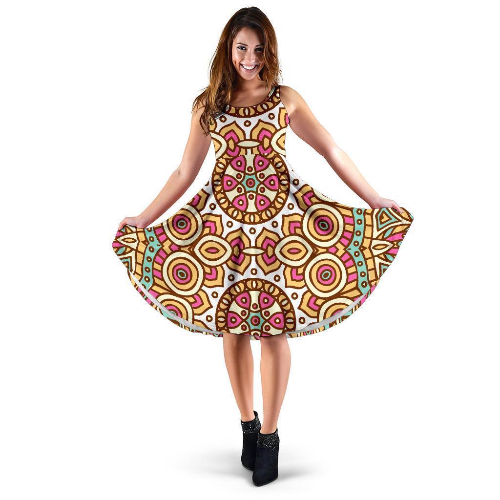 Pastel Ethnic Mandala Print Women's Dress