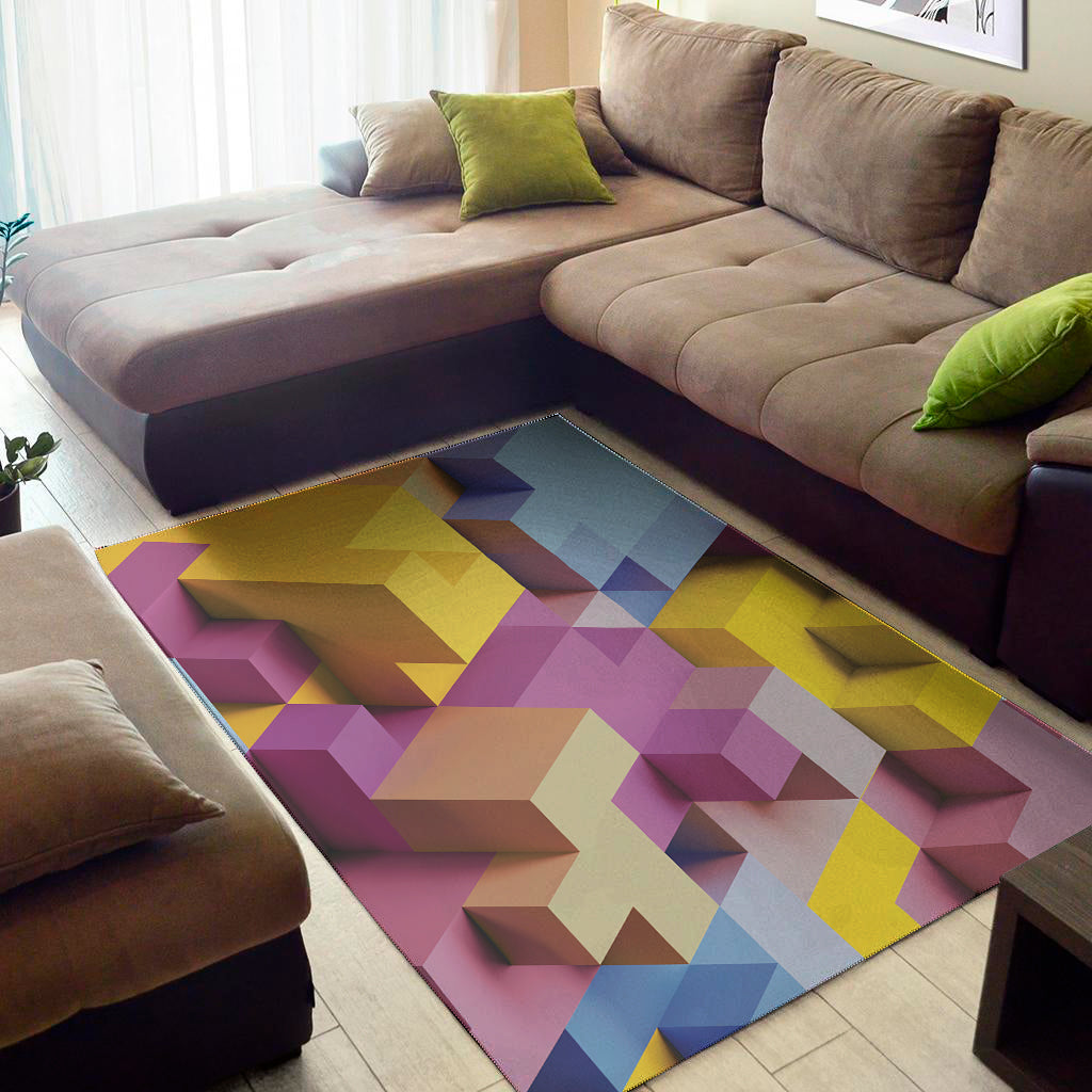 Pastel Geometric Cubic Print Area Rug