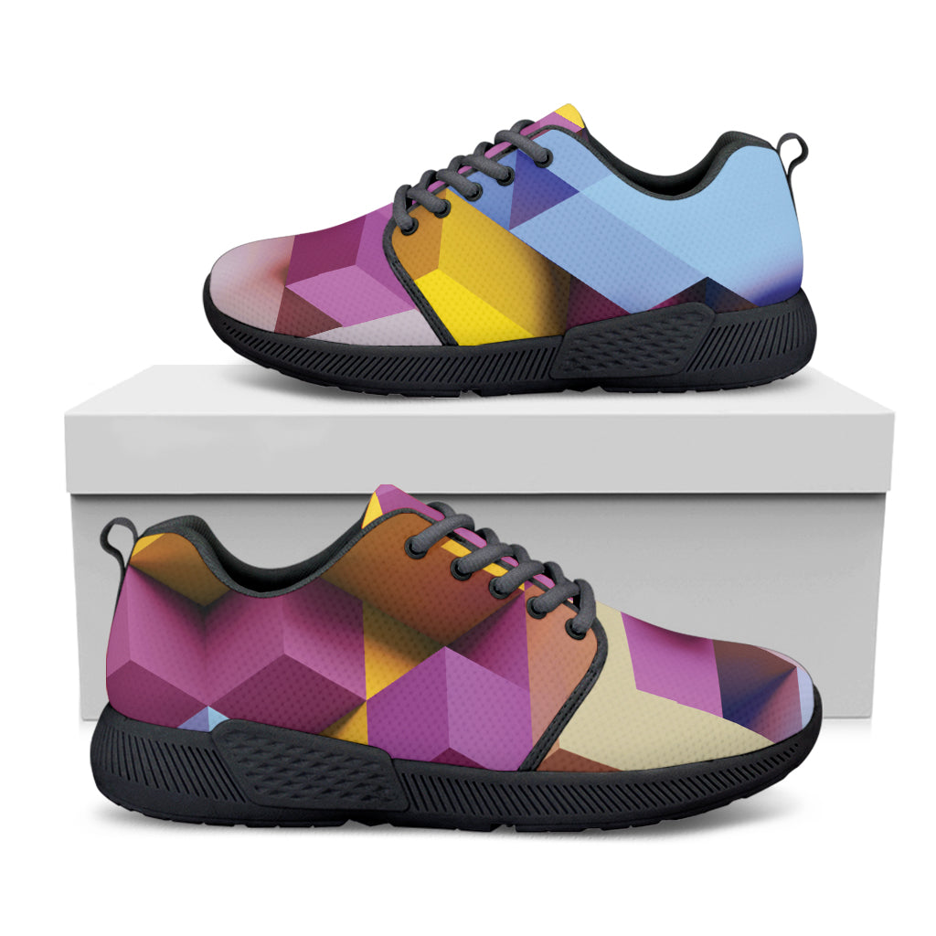 Pastel Geometric Cubic Print Black Athletic Shoes