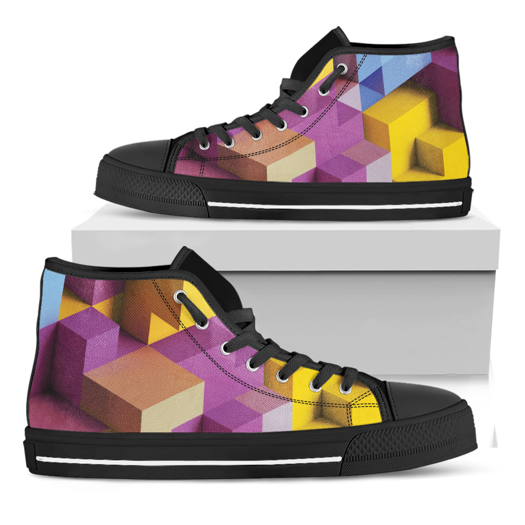 Pastel Geometric Cubic Print Black High Top Shoes