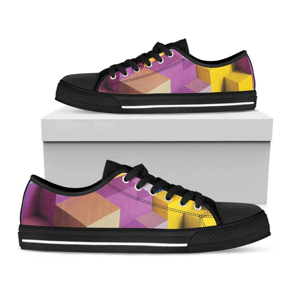 Pastel Geometric Cubic Print Black Low Top Shoes