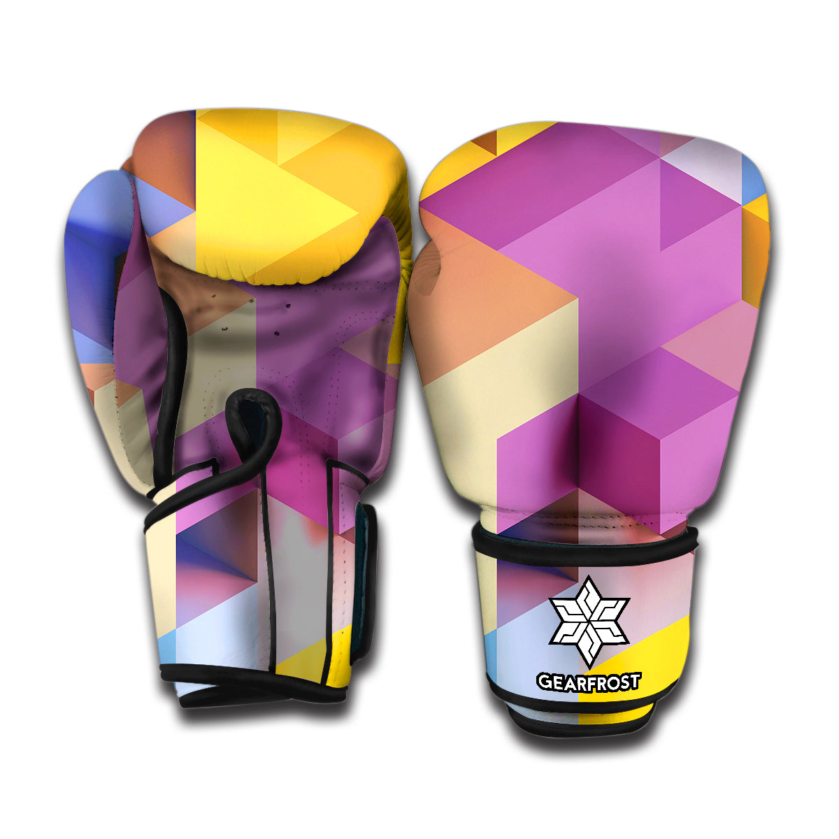 Pastel Geometric Cubic Print Boxing Gloves