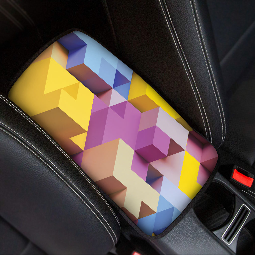 Pastel Geometric Cubic Print Car Center Console Cover