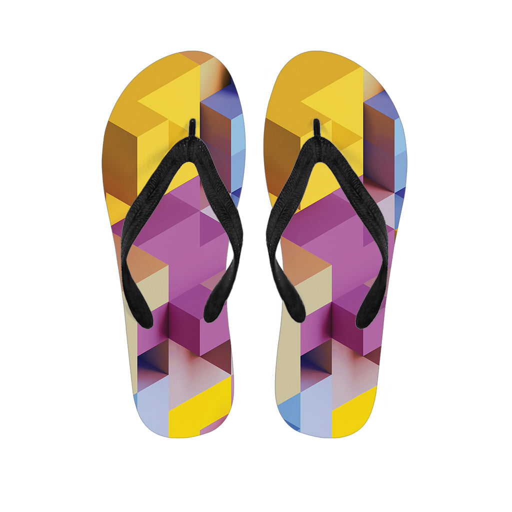 Pastel Geometric Cubic Print Flip Flops