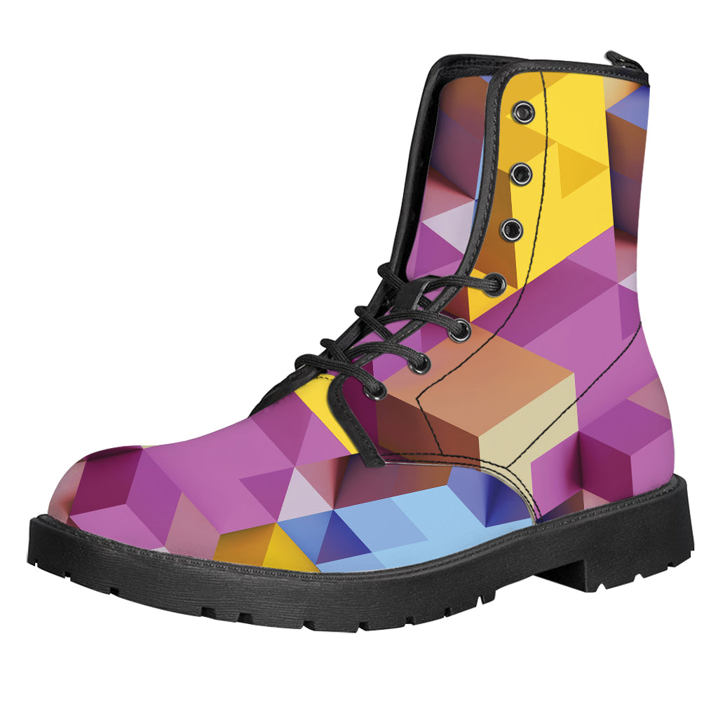 Pastel Geometric Cubic Print Leather Boots