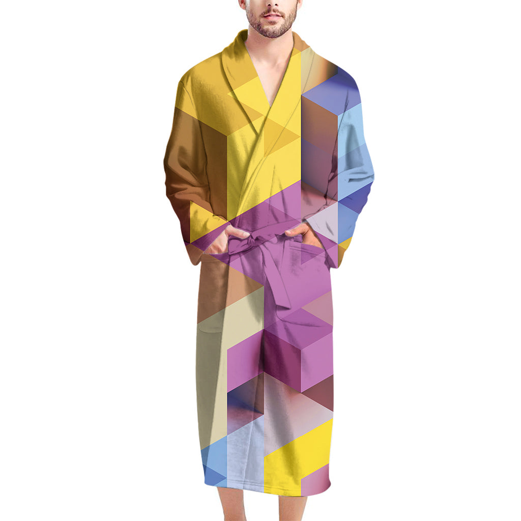 Pastel Geometric Cubic Print Men's Bathrobe