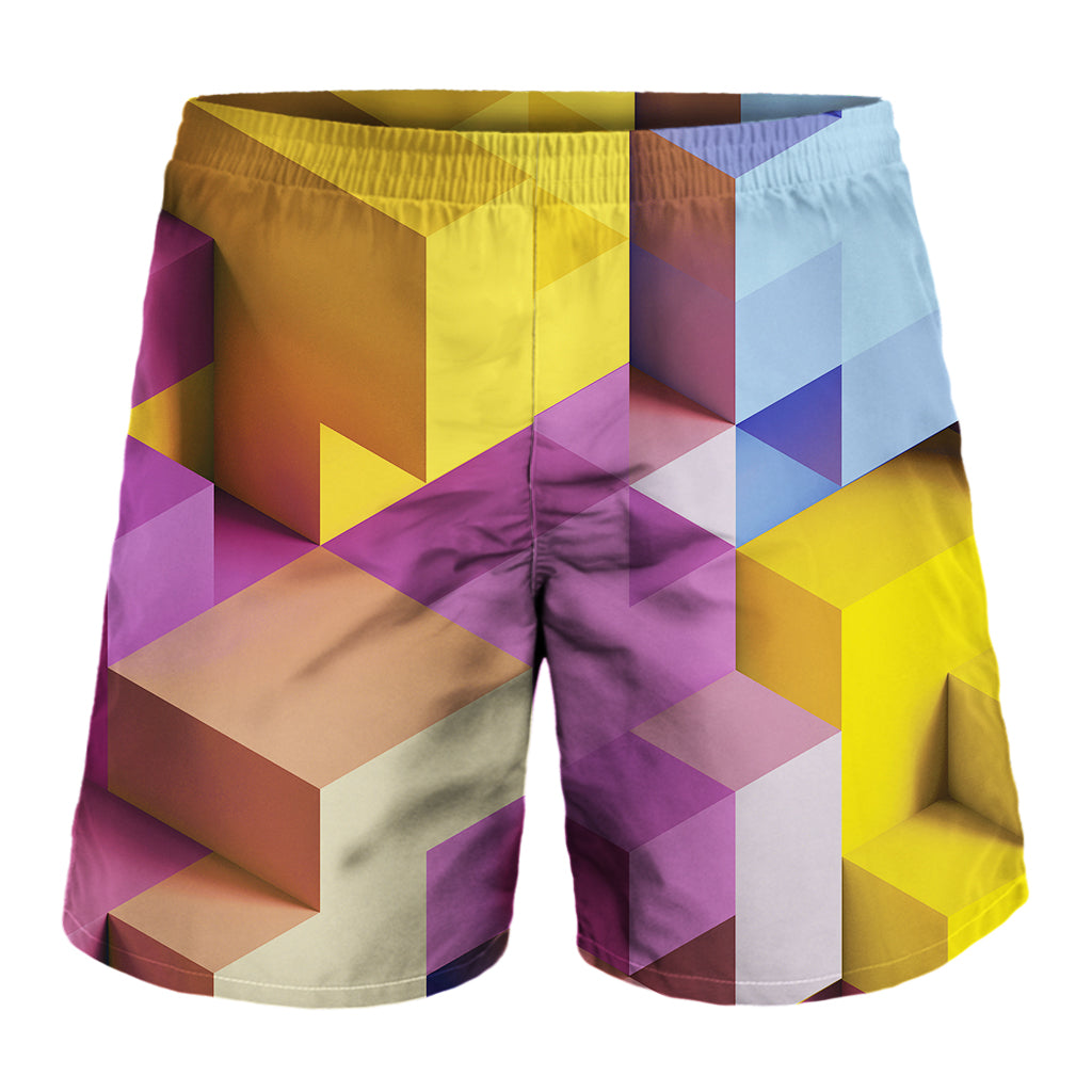 Pastel Geometric Cubic Print Men's Shorts