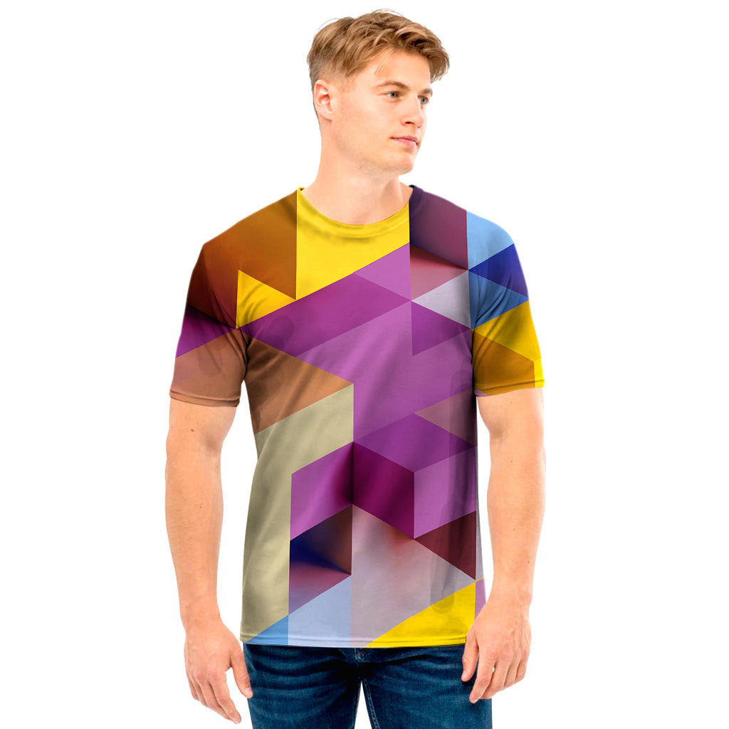 Pastel Geometric Cubic Print Men's T-Shirt