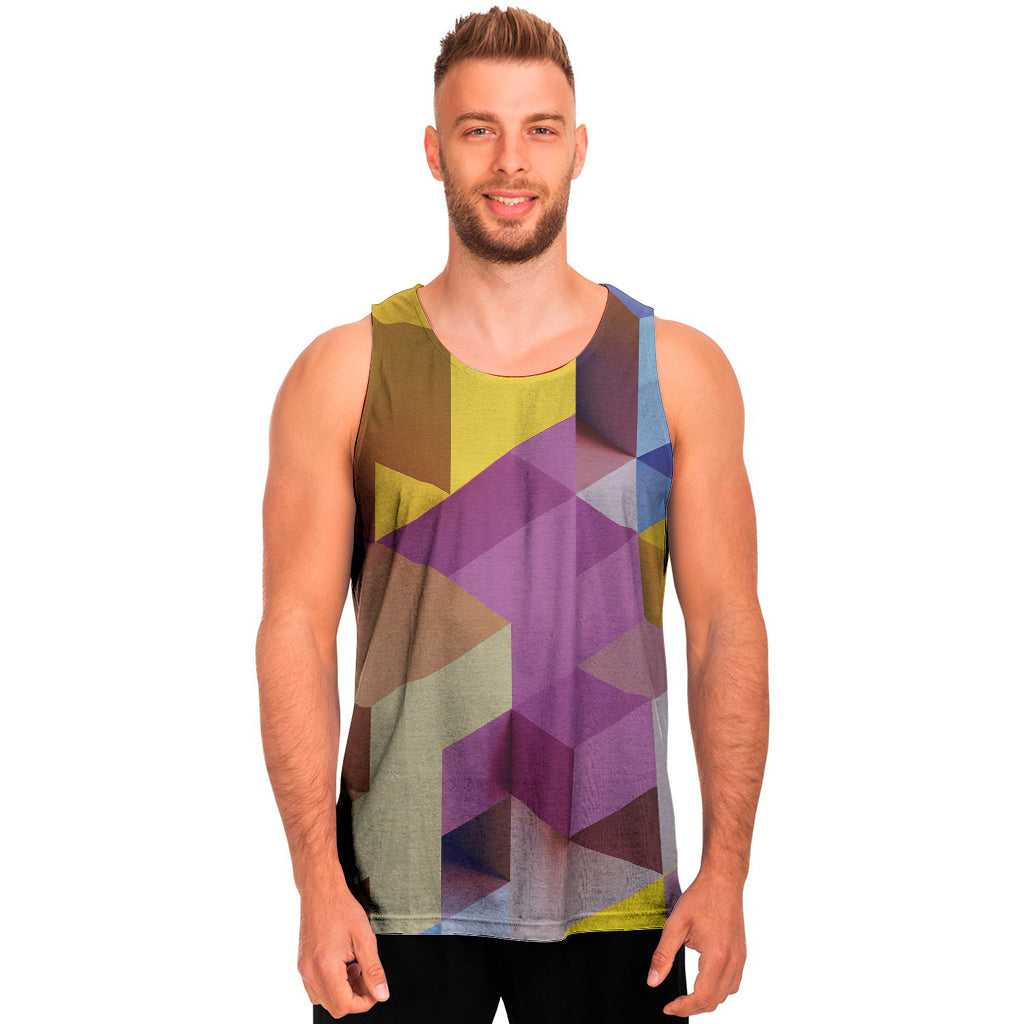 Pastel Geometric Cubic Print Men's Tank Top