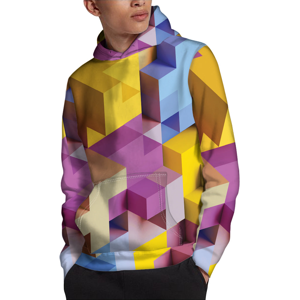 Pastel Geometric Cubic Print Pullover Hoodie