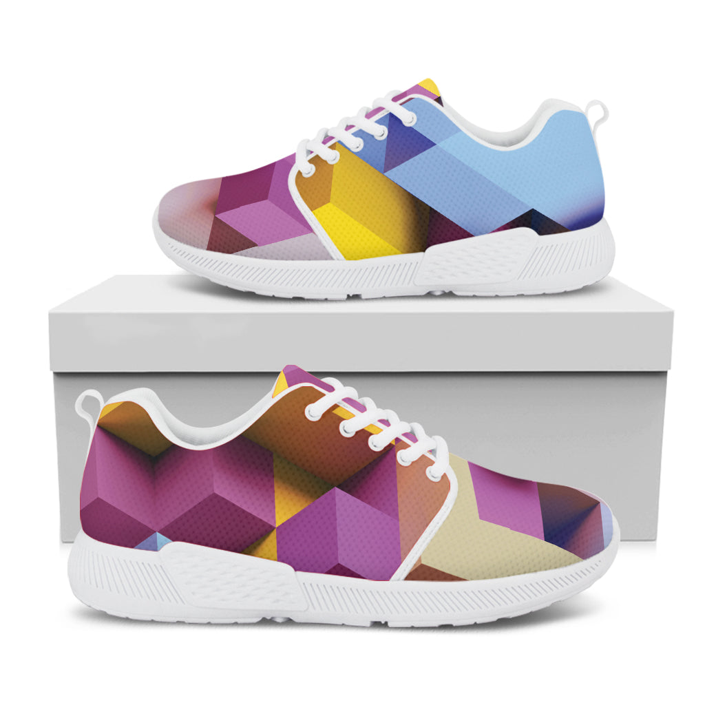 Pastel Geometric Cubic Print White Athletic Shoes