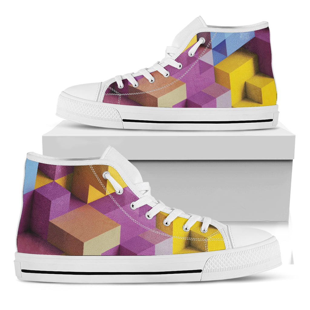 Pastel Geometric Cubic Print White High Top Shoes