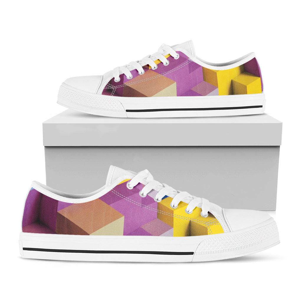 Pastel Geometric Cubic Print White Low Top Shoes