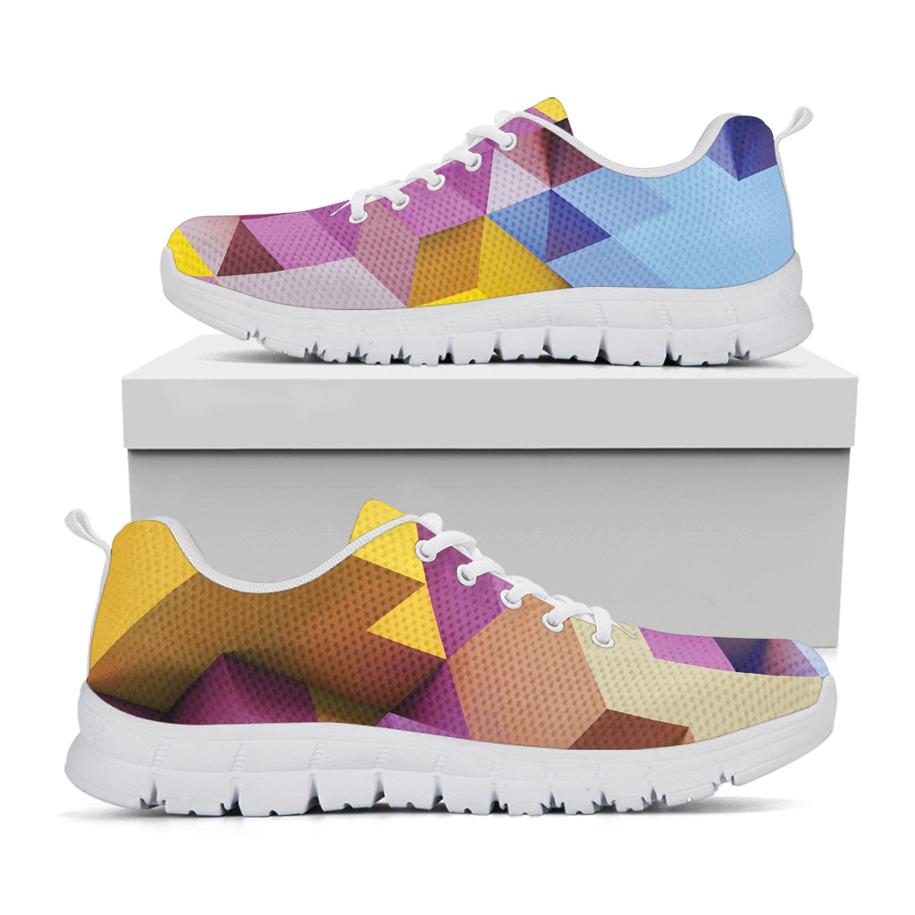 Pastel Geometric Cubic Print White Sneakers