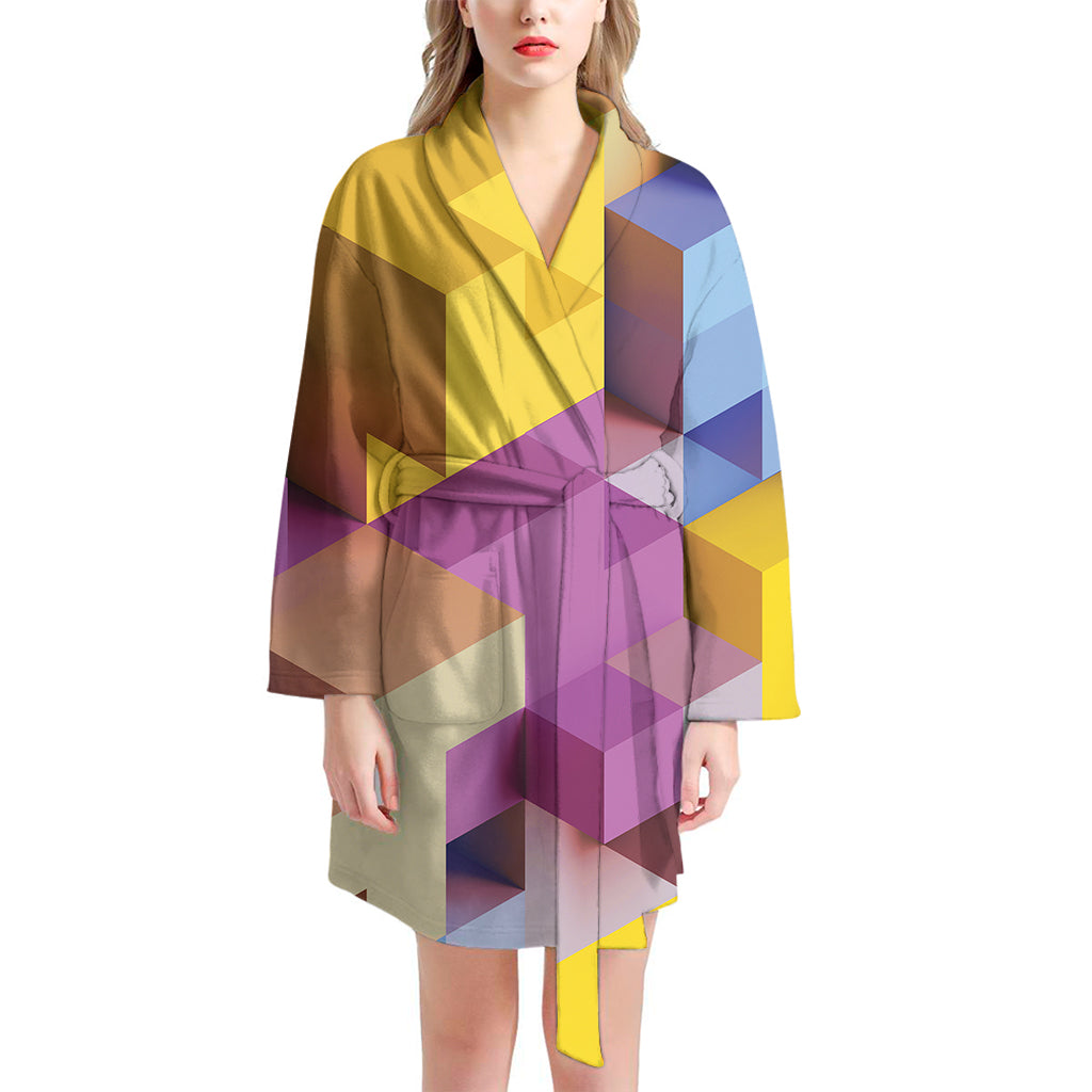 Pastel Geometric Cubic Print Women's Bathrobe