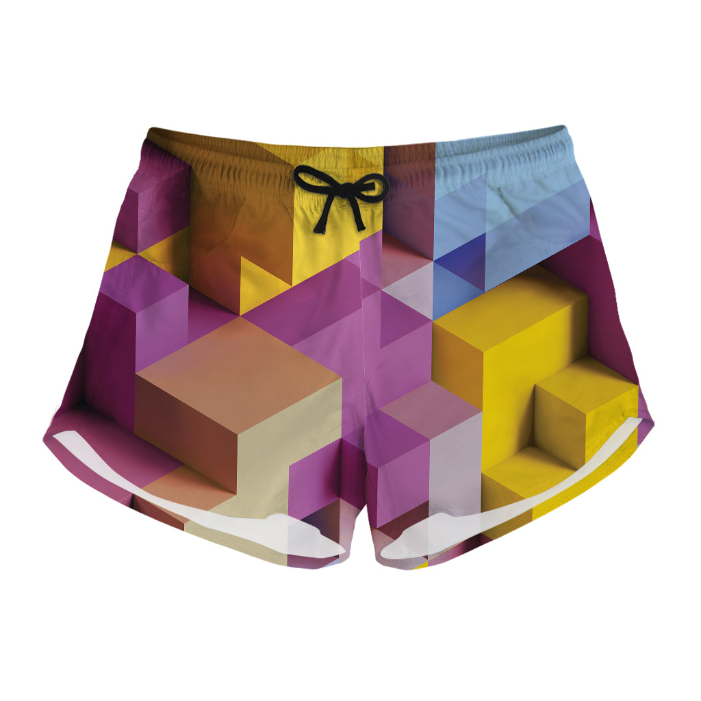 Pastel Geometric Cubic Print Women's Shorts