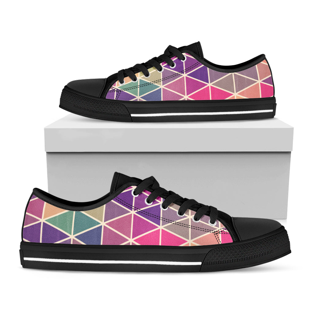 Pastel Geometric Shape Pattern Print Black Low Top Shoes