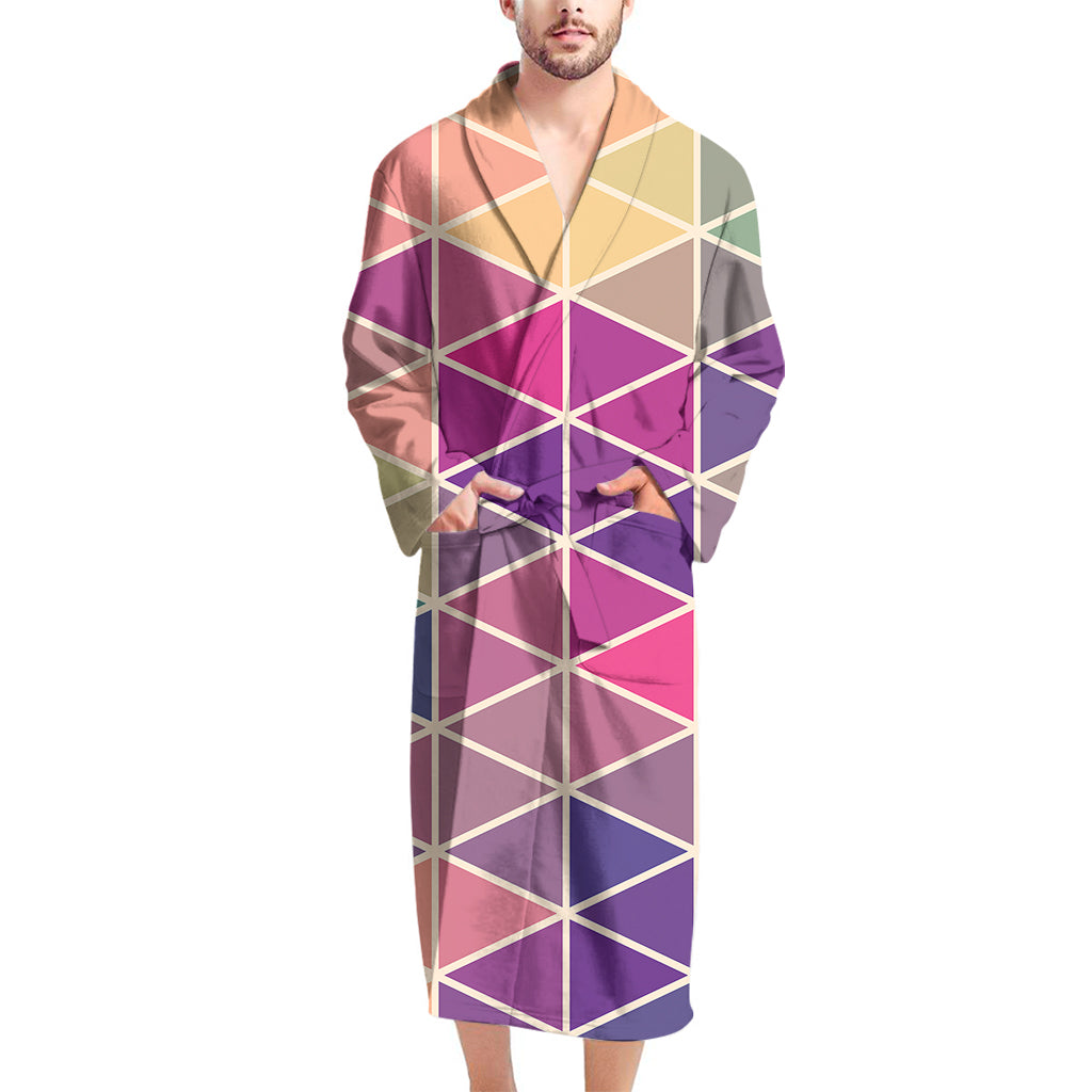 Pastel Geometric Shape Pattern Print Men's Bathrobe