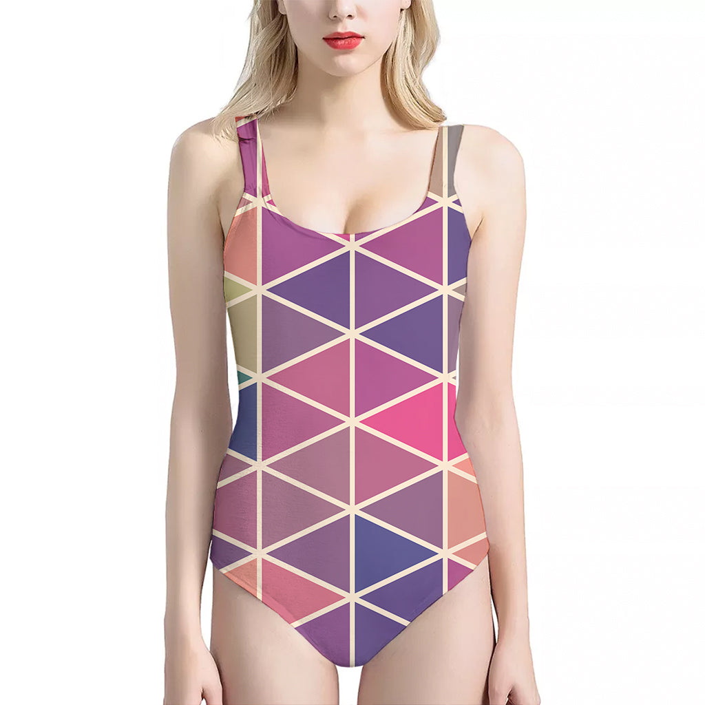 Pastel Geometric Shape Pattern Print One Piece Halter Neck Swimsuit