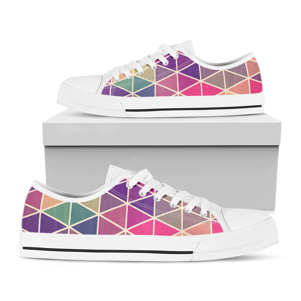 Pastel Geometric Shape Pattern Print White Low Top Shoes