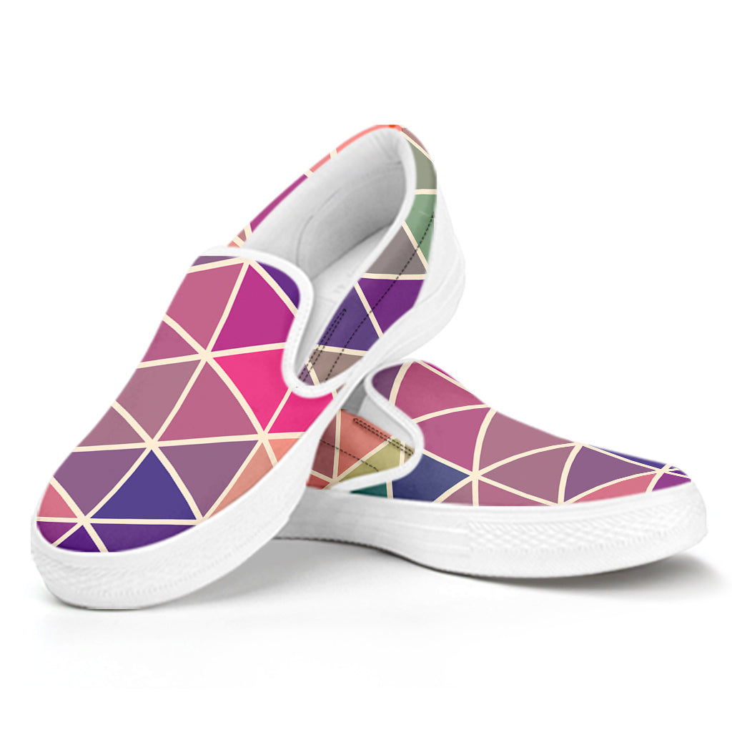 Pastel Geometric Shape Pattern Print White Slip On Shoes