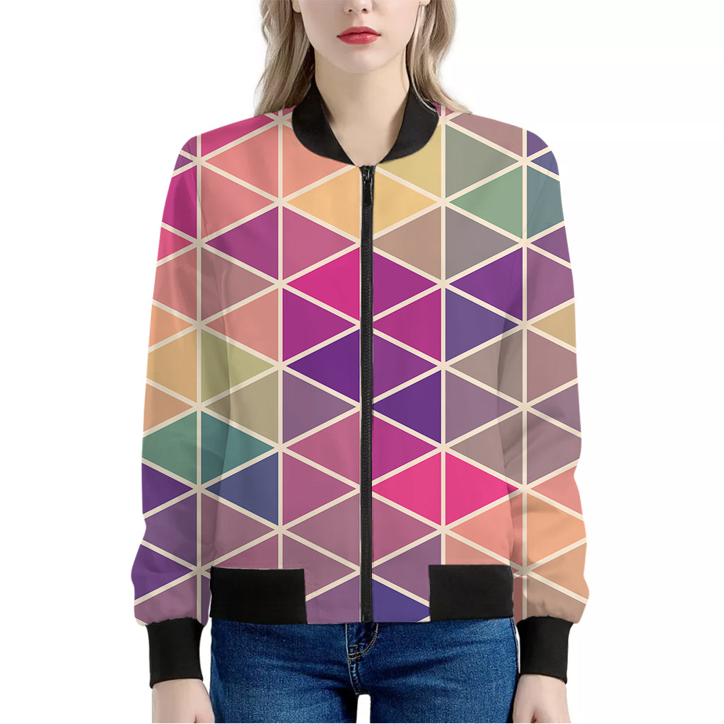 Pastel Geometric Shape Pattern Print Women's Bomber Jacket