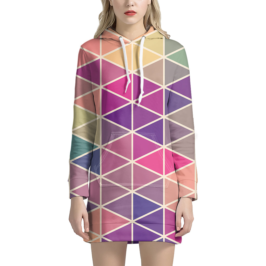 Pastel Geometric Shape Pattern Print Women's Pullover Hoodie Dress