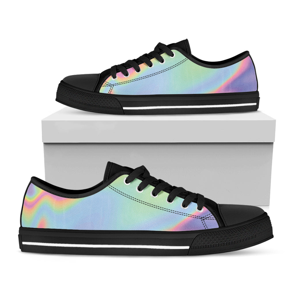 Pastel Holographic Print Black Low Top Shoes