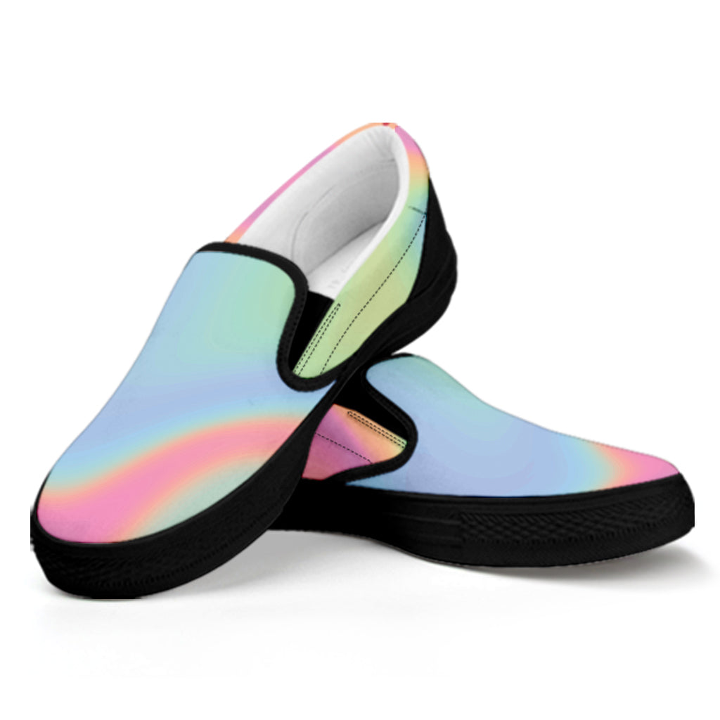 Pastel Holographic Print Black Slip On Shoes