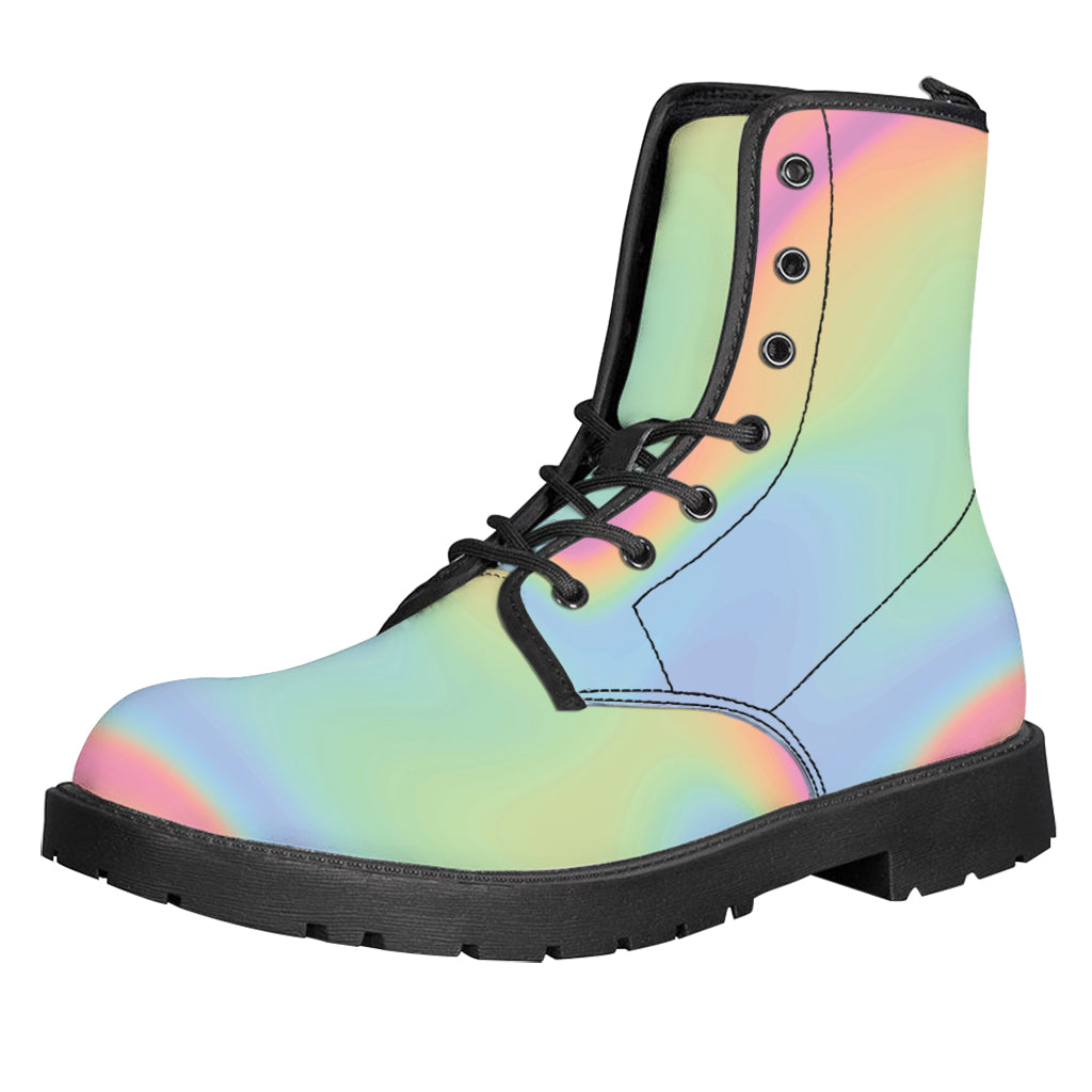 Pastel Holographic Print Leather Boots