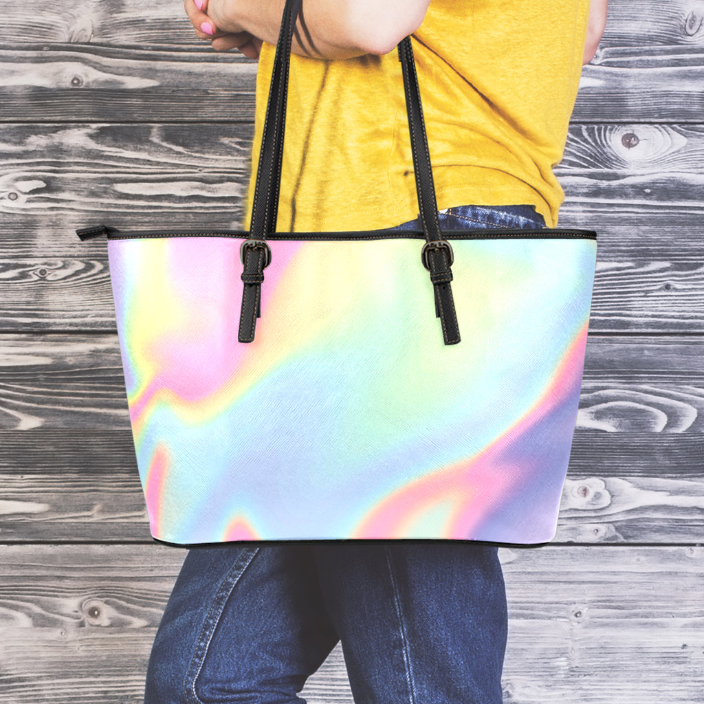 Pastel Holographic Print Leather Tote Bag