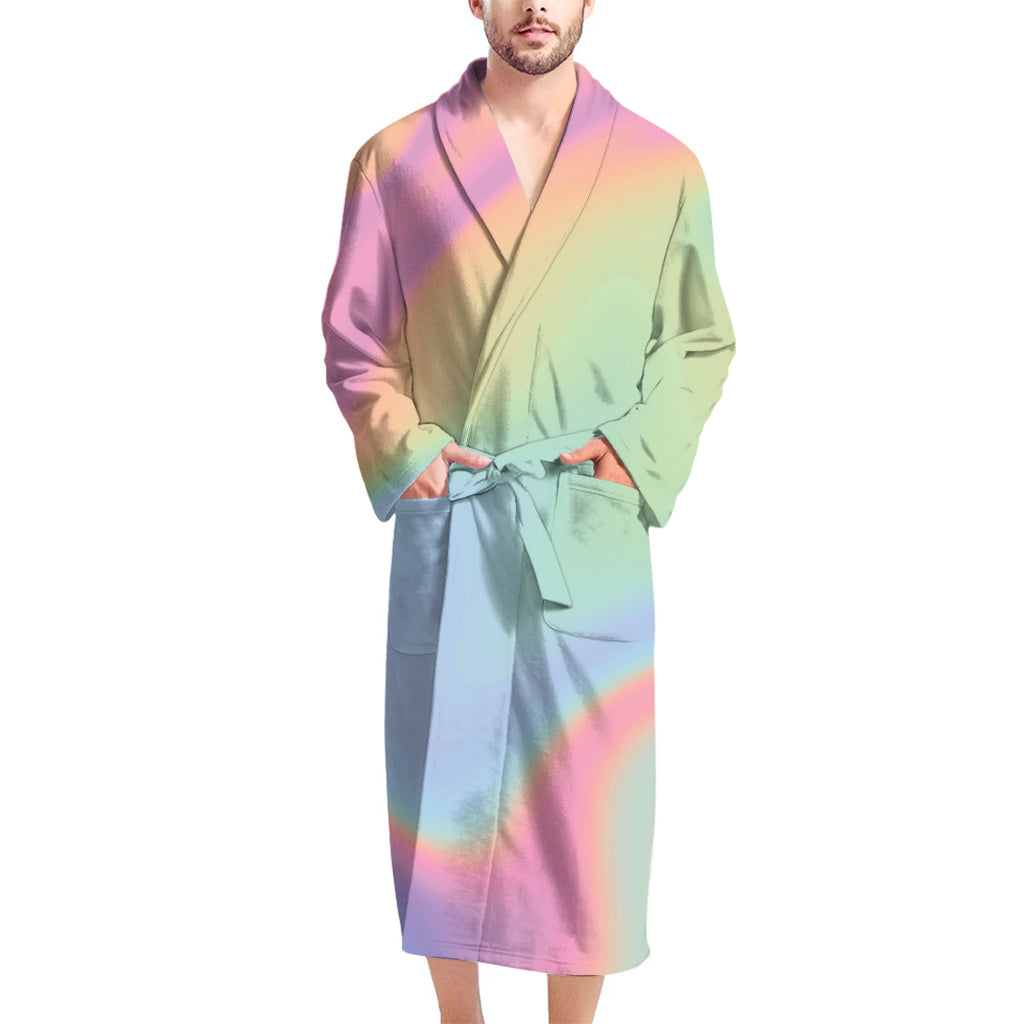 Pastel Holographic Print Men's Bathrobe