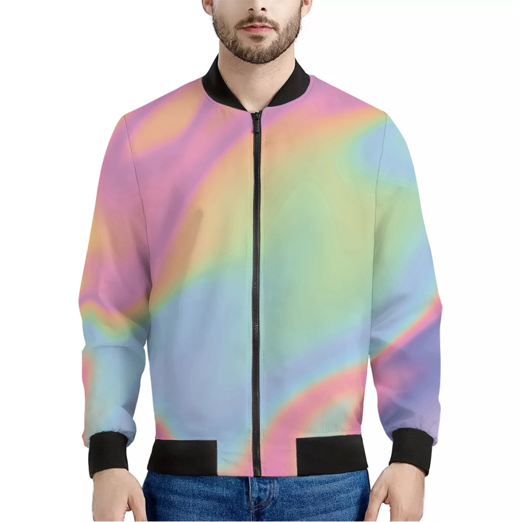 Pastel Holographic Print Men's Bomber Jacket