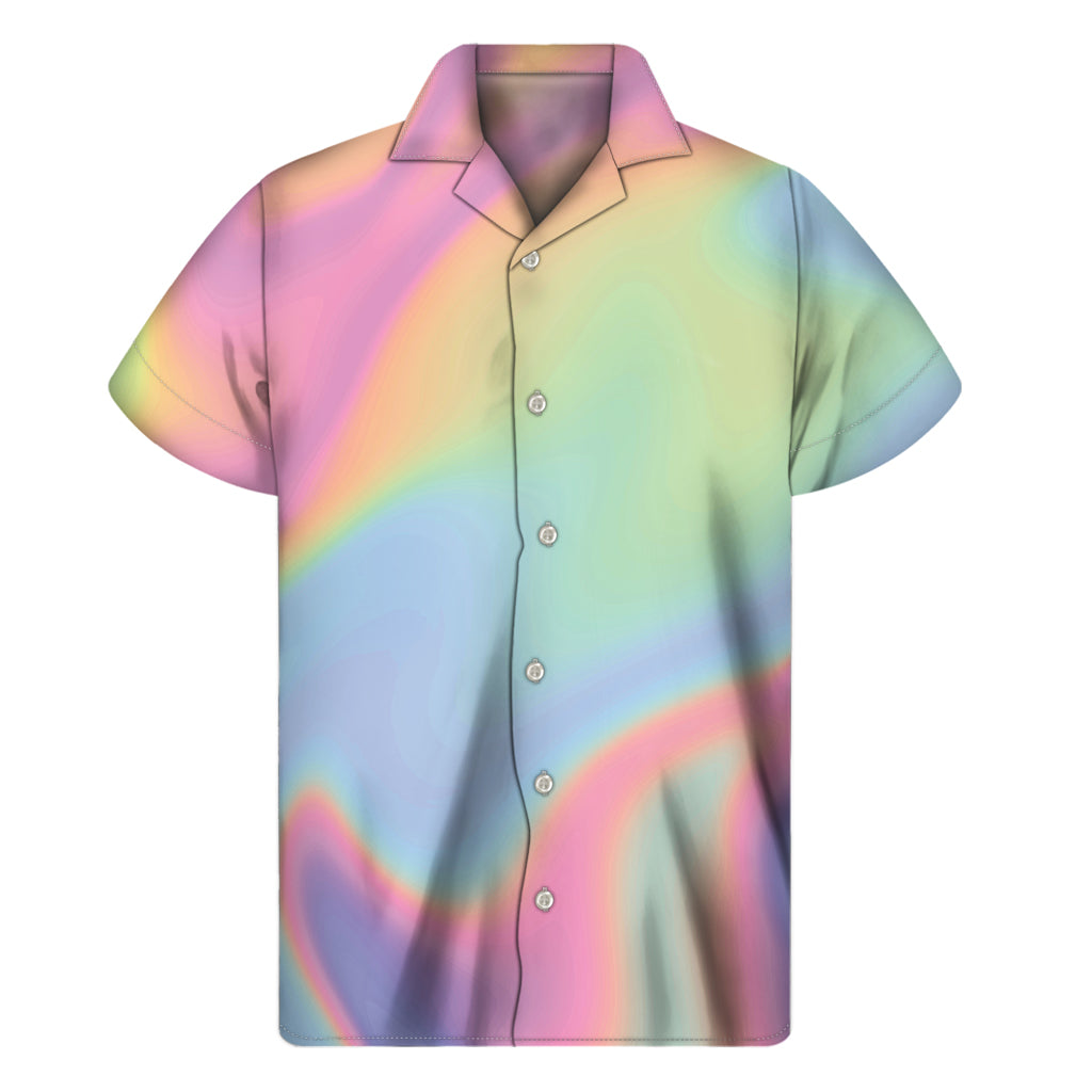 Pastel Holographic Print Men's Short Sleeve Shirt